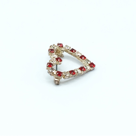 Dainty Crystal and Red Rhinestone Heart Brooch Pin - Picture 5 of 10